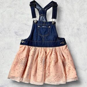 Jordache Toddler Girls 4t Denim Overalls Bibs Dress Jumper Pink Tulle Skirt NEW